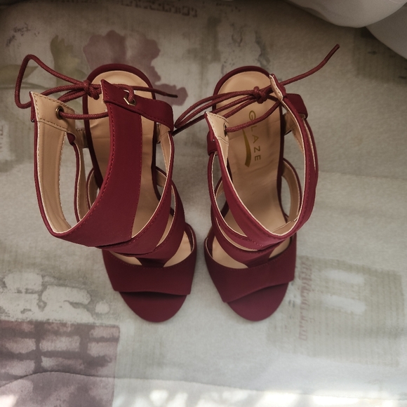 Glaze Burgundy Strappy Heels - Picture 2 of 6